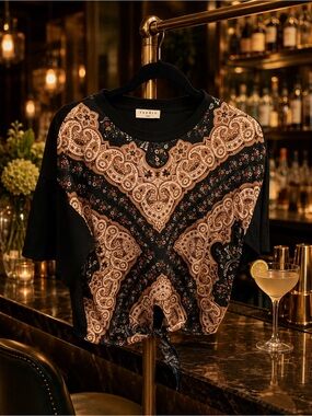 Sandro Paris Paisley Scarf-Print Tie-Front Top | Size 3